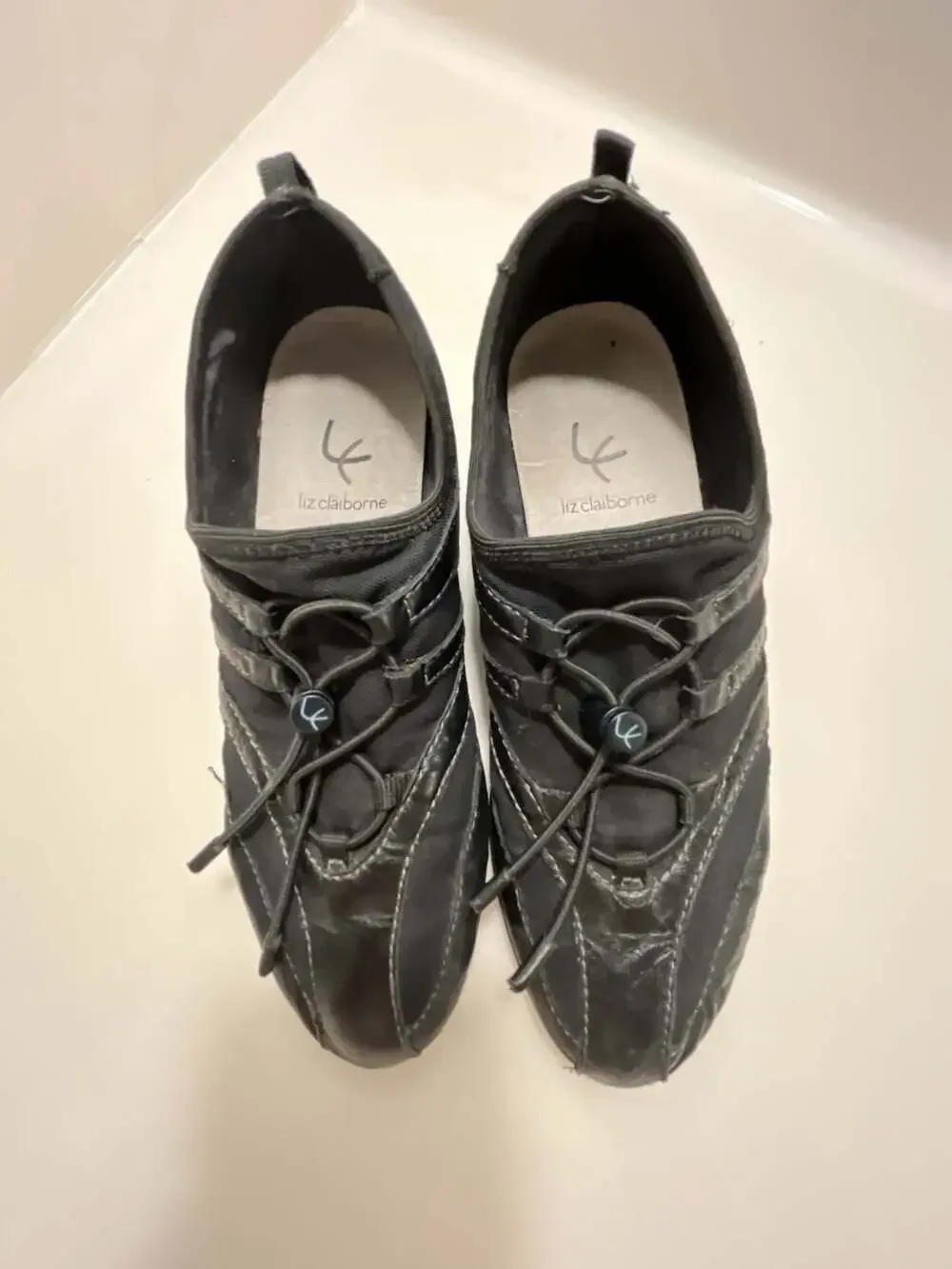 Liz Claiborne Women's Black Lightweight Comfort Sport Sneakers with Bungee Lacin